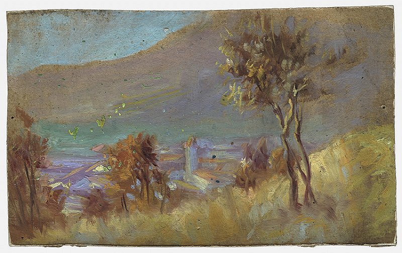 Veno Pilon, Pogled na Ajdovscino, 1914, olje na lepenki, Pilonova galerija