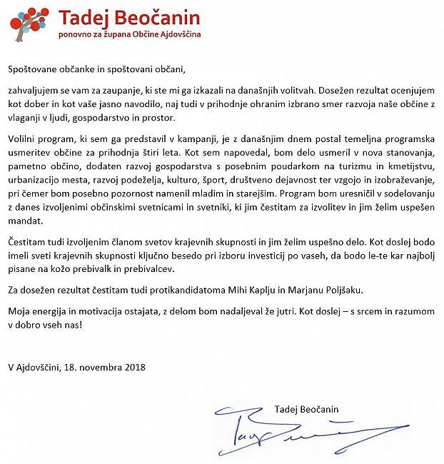 Tadej Beočanin, zmagovalec lokalnih volitev v Ajdovščini.