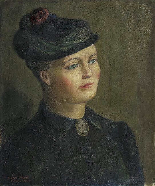 Anne-Marie s klobukom, 1940, olje, platno, 57 x 48 cm<br />
